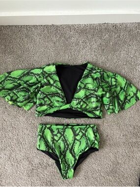 Green Snake Print Two-Piece Swim Set